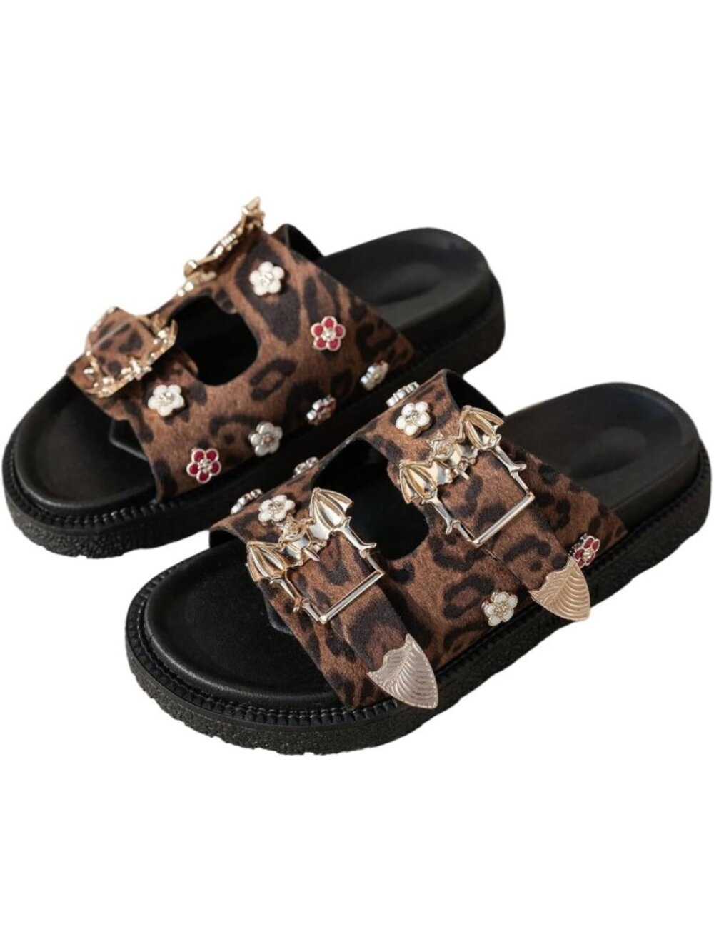 Stylish Cheetah Print Flat Slides with Thick Sole - Trendy Women's Sandals